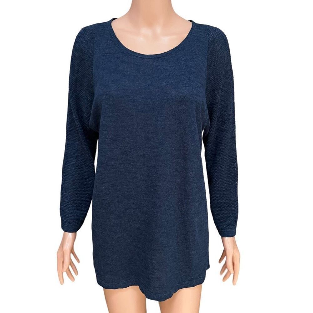 J. Jill Women navy Blue linen blend Cold Shoulder Sweater size L